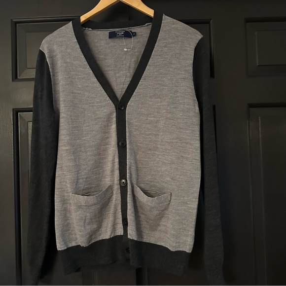 J.Crew Men's Cardigan Sweater Gray Two Tone Knit 100% Merino Wool Long Sleeve(b4 - Picture 1 of 8